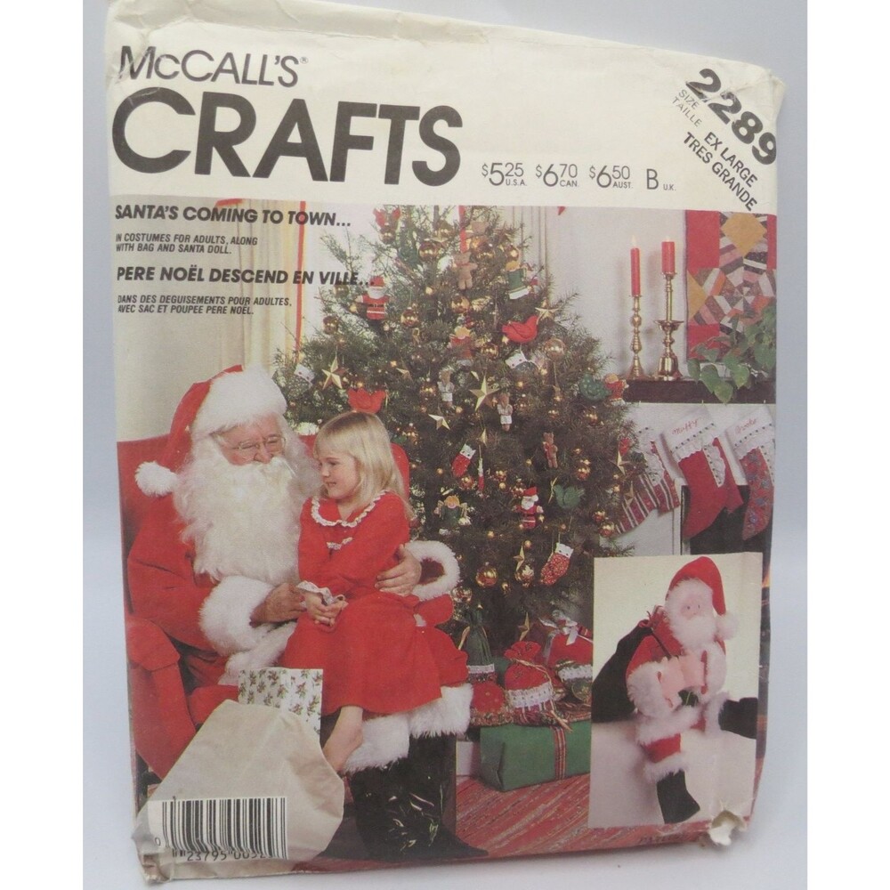 McCall's Crafts 2289 Santa Claus Costume Adult Doll Bag S M L XL Vintage 1985